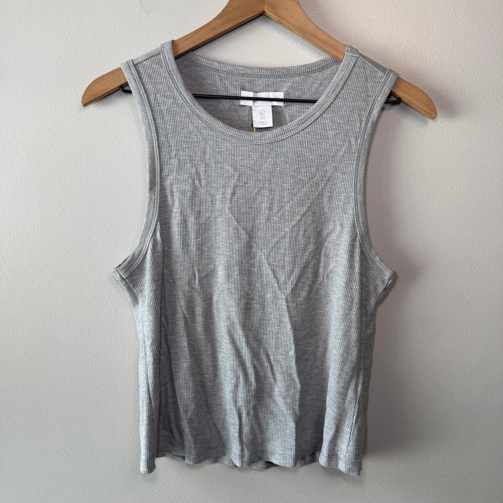 House of Harlow 1960 Women's Ribbed Tank Top Heather Gray Crew Neck NWT Large